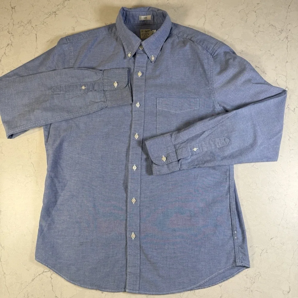 J.Crew Shirt Mens Blue Broken-In Oxford Untucked Long Sleeve Button Up Slim Med